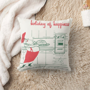 Vintage Christmas, Santa Claus Chef and Turkey Throw Pillow