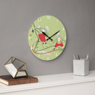 Vintage Christmas, Santa Claus Chef with Dinner Large Clock