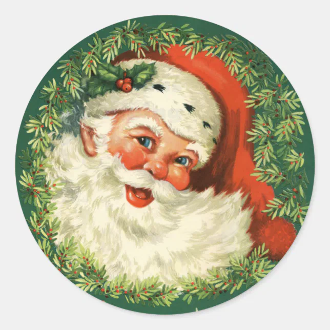 Santa Retro Rounds Vintage Christmas Santa Claus Classic Round Sticker | Zazzle