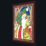 Vintage Christmas, Santa Claus Deer in Forest Canvas Print<br><div class="desc">Vintage illustration Victorian style Merry Christmas holiday Santa Claus image featuring Saint Nicholas carrying a Christmas tree and petting a deer in the forest, a full moon in the night sky. A jolly Santa is carrying a sack full of toys and dolls on his back ready for delivery on Christmas...</div>