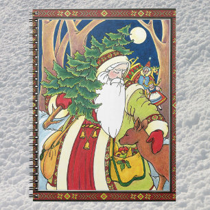 Vintage Christmas, Santa Claus Deer in Forest Notebook