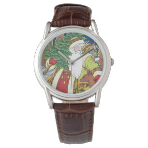 Vintage Christmas, Santa Claus Deer in Forest Watch