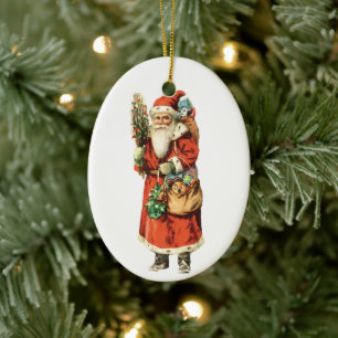 Vintage Christmas, Santa Claus Die Cut Image Ceramic Ornament