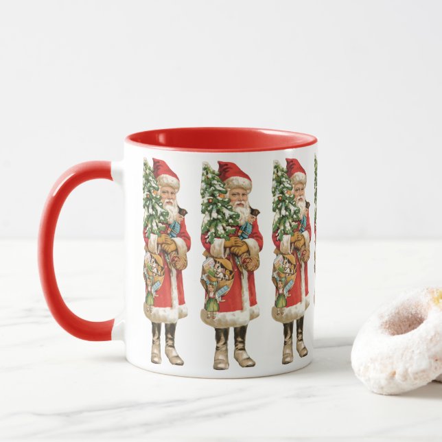 Vintage Christmas, Santa Claus Die Cut Image Mug (With Donut)