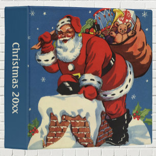 Vintage Christmas, Santa Claus Down Chimney w Toys Binder
