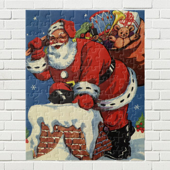 Vintage Christmas  Santa Claus Down Chimney W Toys Jigsaw Puzzle by ChristmasCafe at Zazzle