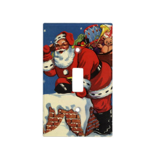 Vintage Christmas, Santa Claus Down Chimney w Toys Light Switch Cover