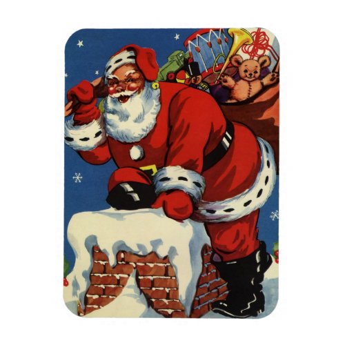 Vintage Christmas Santa Claus Down Chimney w Toys Magnet
