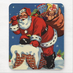 Vintage Christmas, Santa Claus Down Chimney w Toys Mouse Pad