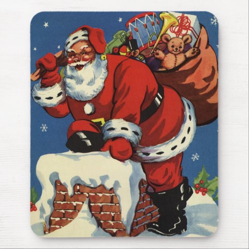 Vintage Christmas Santa Claus Down Chimney w Toys Mouse Pad