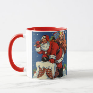 Vintage Christmas, Santa Claus Down Chimney w Toys Mug