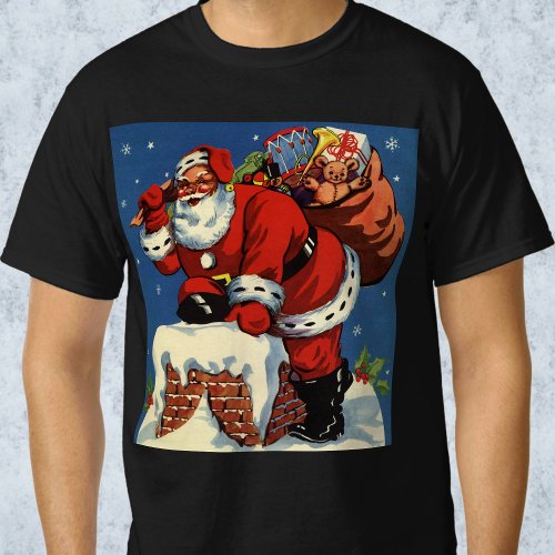 Vintage Christmas Santa Claus Down Chimney w Toys T_Shirt