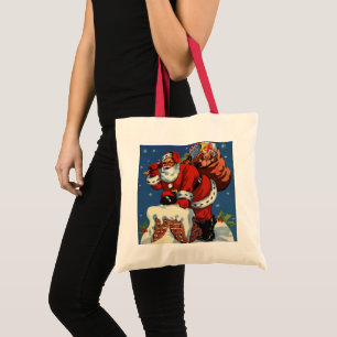 Vintage Christmas, Santa Claus Down Chimney w Toys Tote Bag