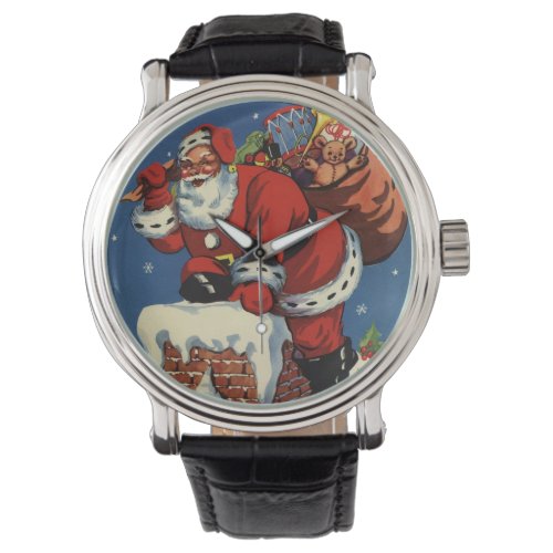 Vintage Christmas Santa Claus Down Chimney w Toys Watch