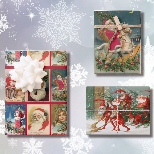 Vintage Christmas Santa Claus Elves Victorian Gift Wrapping Paper Sheets