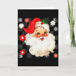 Vintage Christmas Santa Claus Face Checkered Old F Card