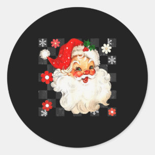 Vintage Christmas Santa Claus Face Checkered Old F Classic Round Sticker
