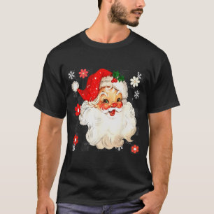 Vintage Christmas Santa Claus Face Checkered Old F T-Shirt