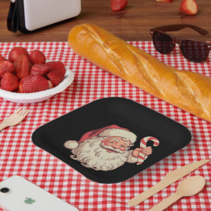 Vintage Christmas Santa Claus Face Funny Old Paper Plates