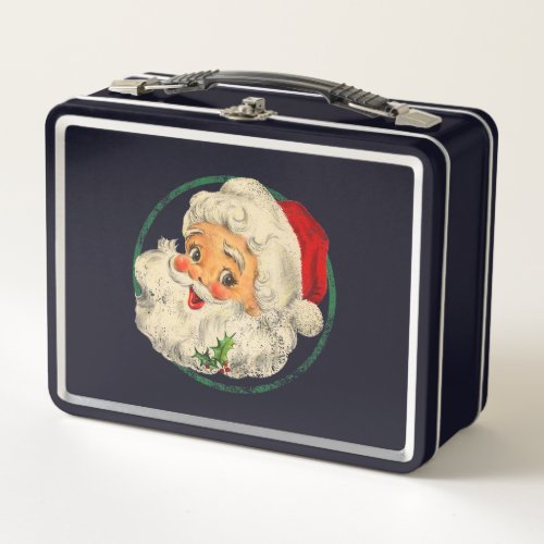 Vintage Christmas Santa Claus Face Old Fashioned T Metal Lunch Box