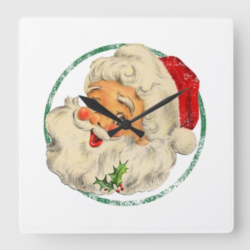 Vintage Christmas Santa Claus Face Old Fashioned T Square Wall Clock