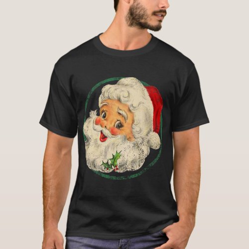 Vintage Christmas Santa Claus Face Old Fashioned T T_Shirt