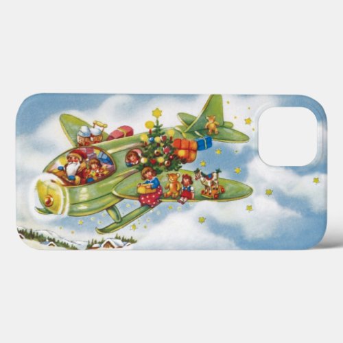 Vintage Christmas Santa Claus Flying an Airplane iPhone 13 Case
