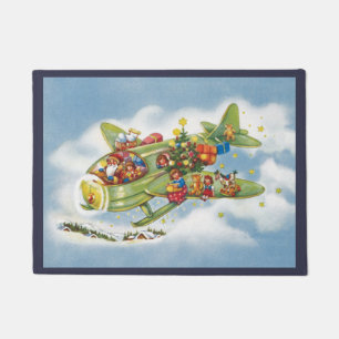 Vintage Christmas, Santa Claus Flying an Airplane Doormat