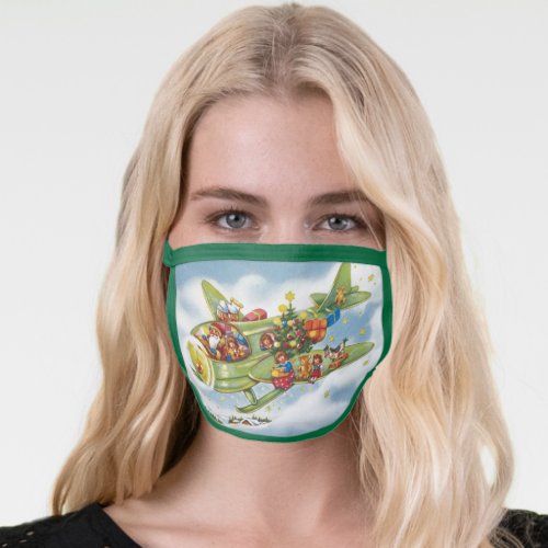 Vintage Christmas Santa Claus Flying an Airplane Face Mask