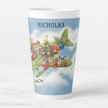 Vintage Christmas  Santa Claus Flying An Airplane Latte Mug by ChristmasCafe at Zazzle