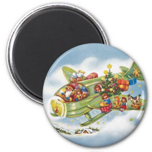 Vintage Christmas Santa Claus Flying an Airplane Magnet