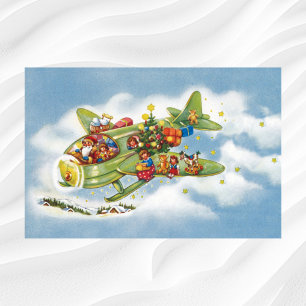 Vintage Christmas, Santa Claus Flying an Airplane Poster