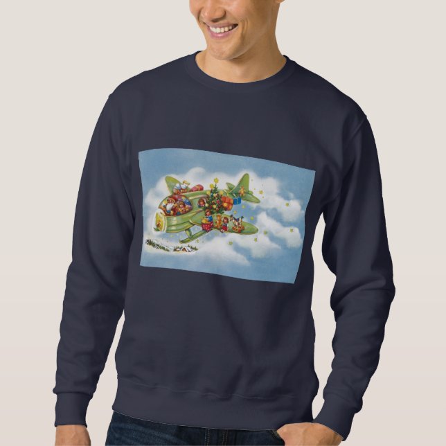 Vintage Christmas, Santa Claus Flying an Airplane Sweatshirt (Front)