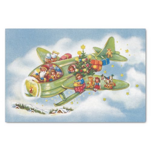 Vintage Christmas Santa Claus Flying an Airplane Tissue Paper