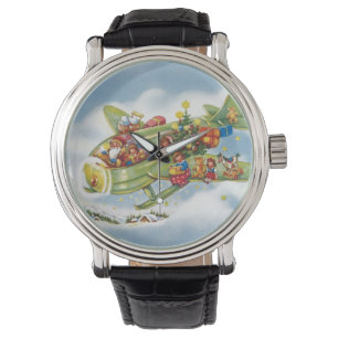 Vintage Christmas, Santa Claus Flying an Airplane Watch