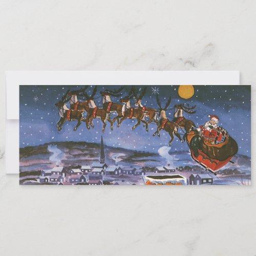 Vintage Christmas Santa Claus Flying His Sleigh
