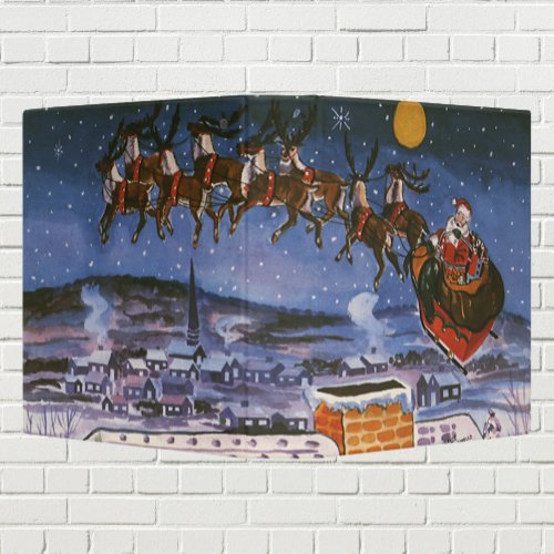 Vintage Christmas Santa Claus Flying His Sleigh 3 Ring Binder