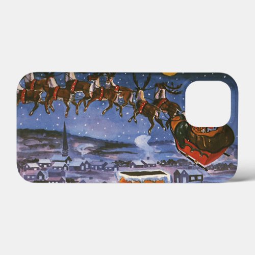 Vintage Christmas Santa Claus Flying His Sleigh iPhone 13 Mini Case