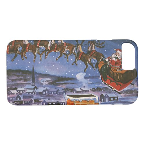 Vintage Christmas Santa Claus Flying His Sleigh iPhone 87 Case