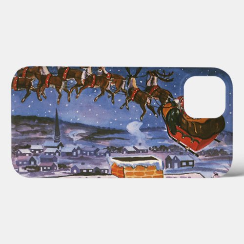 Vintage Christmas Santa Claus Flying His Sleigh iPhone 13 Case