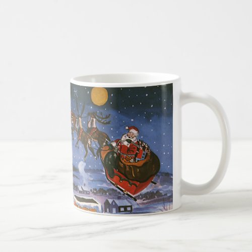 Vintage Christmas Santa Claus Flying His Sleigh Coffee Mug