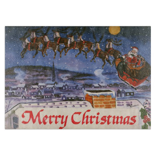 Vintage Christmas Santa Claus Flying His Sleigh Cutting Board
