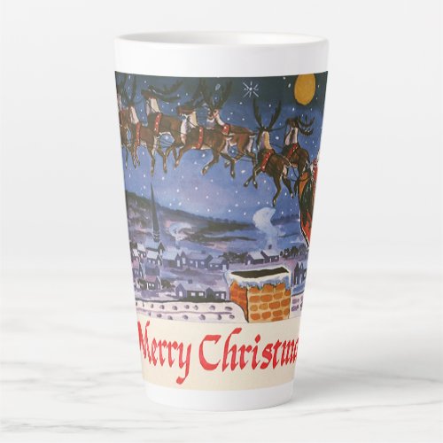 Vintage Christmas Santa Claus Flying His Sleigh Latte Mug