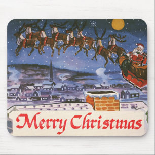 Vintage Christmas Santa Claus Flying His Sleigh Mouse Pad