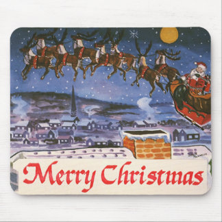 Vintage Christmas Santa Claus Flying His Sleigh Mouse Pad