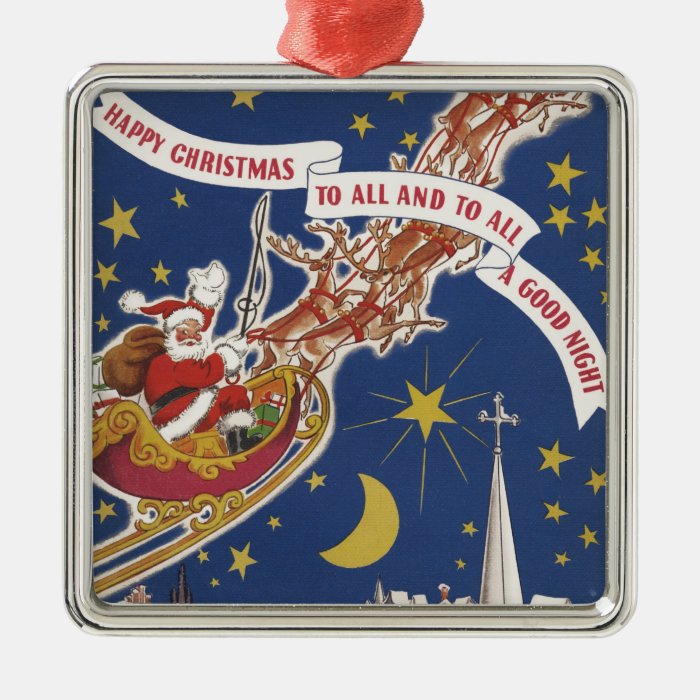 Vintage Christmas, Santa Claus Flying His Sleigh Christmas Tree Ornament