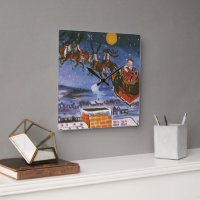 Vintage Christmas Santa Claus Flying His Sleigh