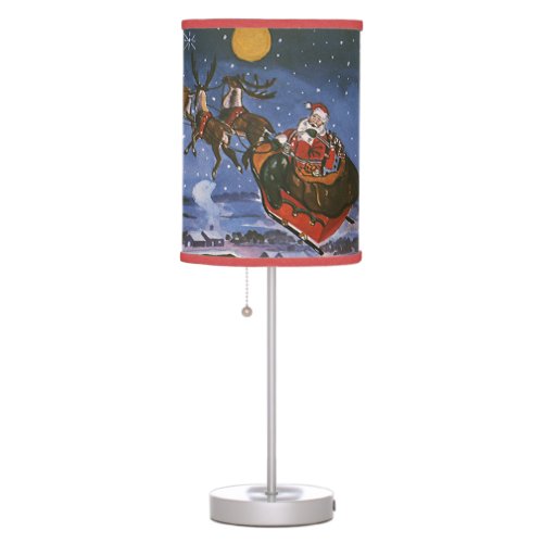 Vintage Christmas Santa Claus Flying His Sleigh Table Lamp