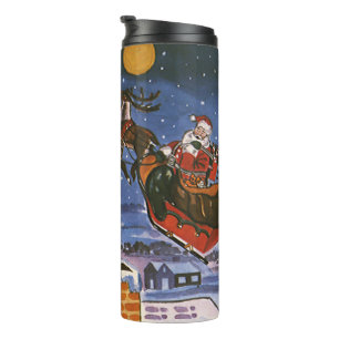 Vintage Christmas Santa Claus Flying His Sleigh Thermal Tumbler
