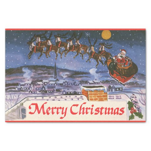 Vintage Christmas Santa Claus Flying His Sleigh Tissue Paper